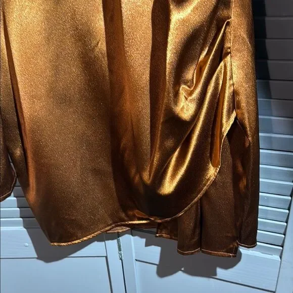 PrettyLittleThing Brown Ruched Long Sleeve Blouse - Picture 7 of 11